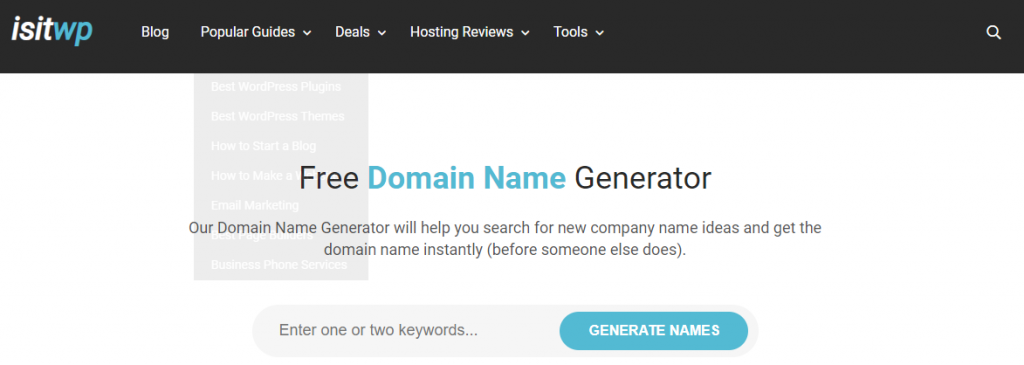 isitwp, best domain name generators