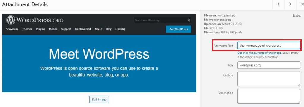 alt text for wordpress images