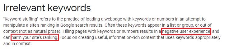 google mentioning the use of keywords