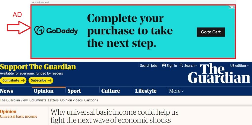 adsense ads on the guardian