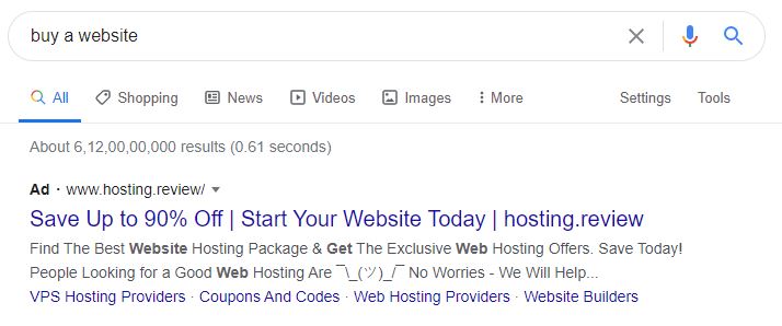 a google search to buy a website